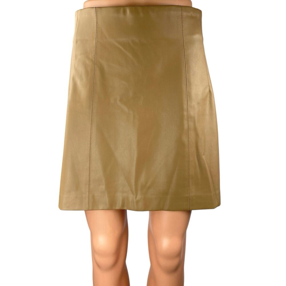 Zara Tan Faux Leather Vegan High Waisted Moto Biker Zip A Line Mini Skirt Size L